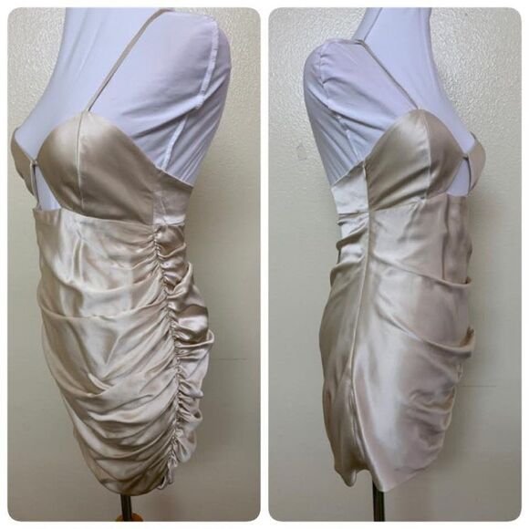 The Sei Cut Out Ruched Mini Dress Size 2 Bone Silk Satin Sheen - Picture 3 of 12